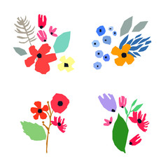 Collection of vector flowers on white background. Vector bouquets. Simple design.