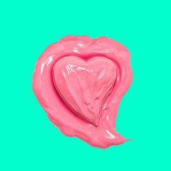 Pink heart neon green background Trendy pop art Valentines da