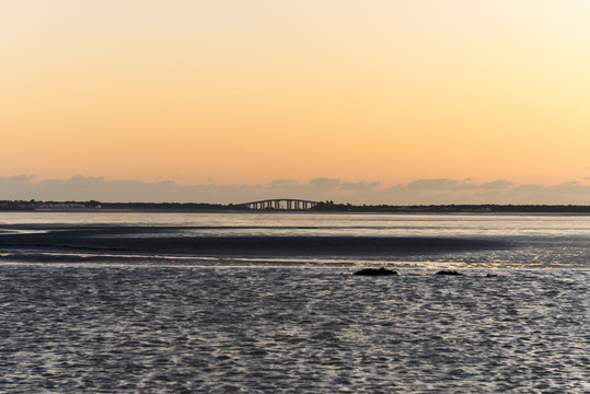 coucher de soleil, Passage du Gois, île de Noirmoutier, Beauvoir sur Mer, 85, Vendée, région Pays de la Loire