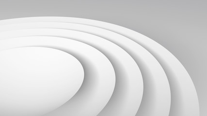 Abstract white background, geometric installation of round shapes, 3d