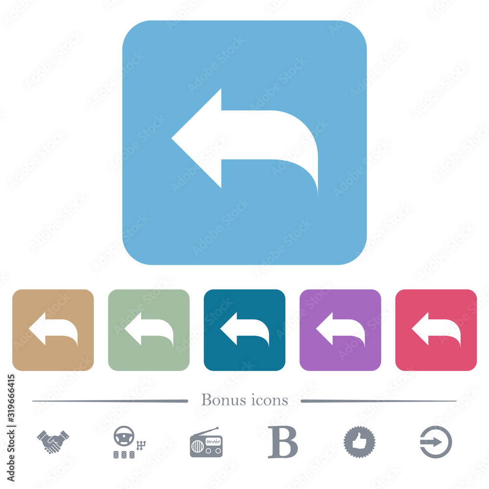 Poster reply to mail flat icons on color rounded square backgrounds