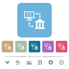 Open banking API flat icons on color rounded square backgrounds