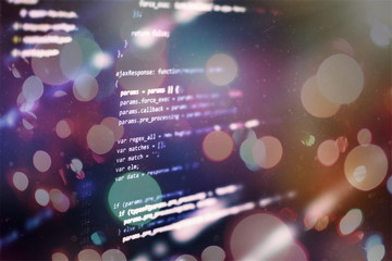 Monitor closeup of function source code. Abstract IT technology background. Software source code.