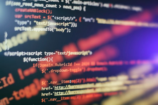 Monitor closeup of function source code. Abstract IT technology background. Software source code.