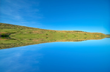 Fototapeta na wymiar A lake in the mountain under the blue sky