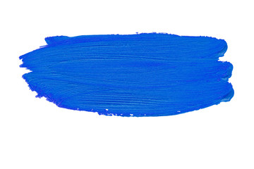 Obraz premium A smear of blue paint. Bright acrylic paint. Brush stroke texture isolated on white