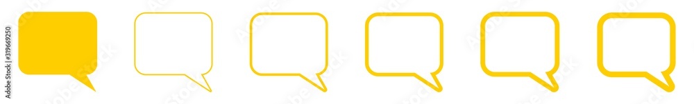 Wall mural speech bubble balloon icon yellow | blank rectangle rounded bubbles | communication symbol | message
