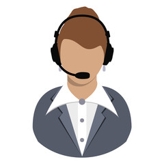 Call center chat operator flat avatar European woman icon isolated on white background.