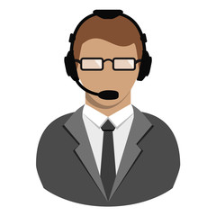 Call center chat operator flat avatar European man icon isolated on white background.