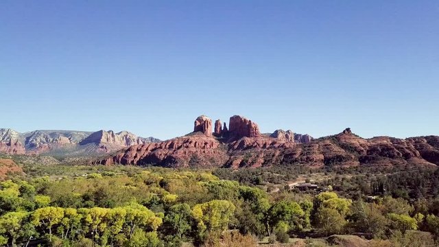 Raw low pass drone video of the Cathedral Rock in Sedona Arizona