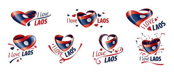 National flag of the Laos in the shape of a heart and the inscription I love Laos. Vector illustration