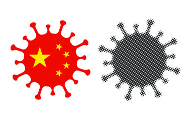 MERS Corona Virus warning icon shape. biological hazard risk logo symbol. Contamination epidemic virus danger sign. vector illustration image. Isolated on white background. china flag
