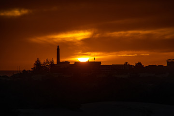  colorful sunset on the Spanish island of Gran Canaria in the Maspalomas dunes