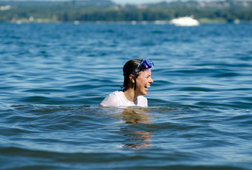 Woman with Diving Mask in the Water.