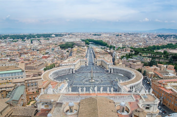 Aerial view of Saint Peter's Square in Vatican and  Rome, Italy. Rome skyline. Panoramic view of old Rome. Cityscape of Rome in summer.