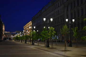 Streetlamps in the street at night. Saint Petersburg