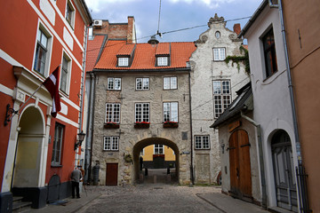 View of the Swedish Gate in Old town of Riga