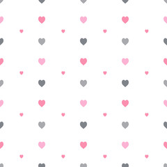 Seamless pattern in stylish pink and grey hearts on white background for fabric, textile, clothes, tablecloth and other things. Vector image.