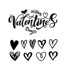 Happy Valentine's Day - cute hand drawn doodle inspiration lettering postcard. Love background with heart.