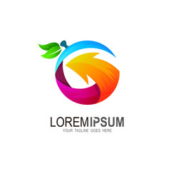 G logo, Letter G shape orange, peach, fruit logo vector illustration, Arrow icon template