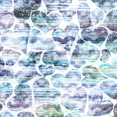 watercolor blue purple hearts with doodling lines background