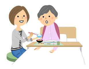 食事する高齢者　食事介助　介護