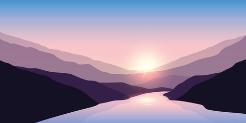 Fototapeta na wymiar big river nature landscape outdoor adventure at sunrise vector illustration EPS10
