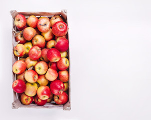 box of apples top view on a white background