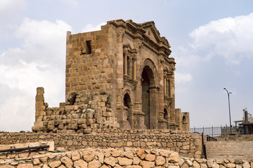 Arch of Hadrian in the ancient Jordanian city of Gerasa, preset-day Jerash, Jordan. It is located about 48 km north of Amman. ancient Roman city of Jerash is one of the main attractions of Jordan.