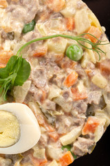 Delicious fresh salad. Traditional russian salad 