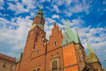 Fototapeta premium Wroclaw. Gothic town hall with a large astronomical clock. Poland