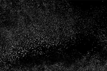 White Grainy Texture Isolated On Black Background. Dust Overlay. Light Coloured Noise Granules. Snow Vector Elements. Digitally Generated Image. Illustration, Eps 10.