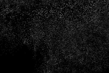 White Grainy Texture Isolated On Black Background. Dust Overlay. Light Coloured Noise Granules. Snow Vector Elements. Digitally Generated Image. Illustration, Eps 10.