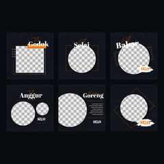 Set of modern promotional food square web banners for social media mobile applications