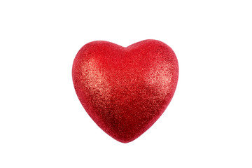 Red glitter heart isolated on white with clipping path