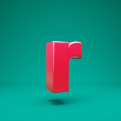 Pink 3d letter R lowercase on mint background. 3D rendering. Best for anniversary, birthday party, celebration.