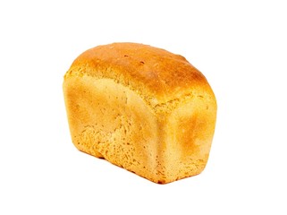 A whole loaf of white bread isolated on a white background close up