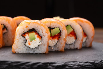 Fresh delicious Japanese sushi. Sushi rolls set