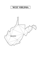 Polygonal abstract map state of West Virginia with connected triangular shapes formed from lines. Capital of state - Charleston. Good poster for wall in your home. Decoration for room walls.