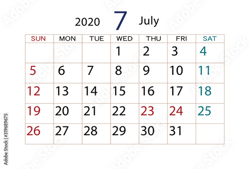 年 カレンダー 7月 Wall Mural Wallpaper Murals Macaron