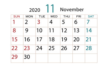 2020年　カレンダー　11月