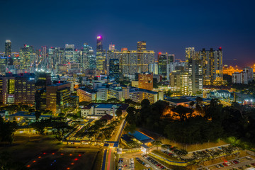 Fototapeta na wymiar Nov 2019 Bukit Merah Flyover highway in blue hour over look to Singapore central business district