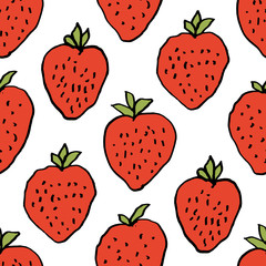 Seamless pattern of hand drawn ripe strawberry
