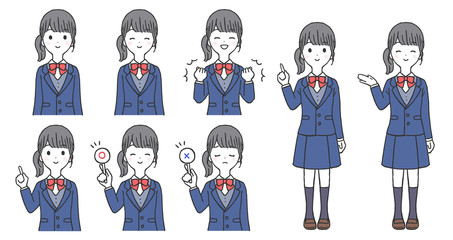 女子学生のポーズのセット