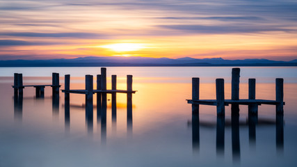 Fototapeta na wymiar Sunset at lake Neusiedlersee in Burgenland