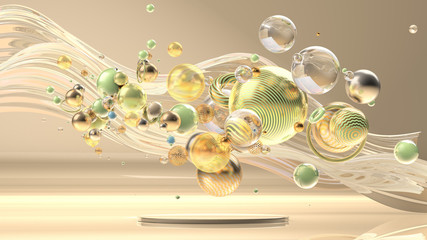 Beautiful abstract background with primitives and geometry. 3d illustration, 3d rendering.