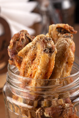 Grilled chicken wings. Barbecue. Barbecue grill with meat, closeup. Kebab with juicy meat.