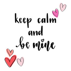 Modern calligraphy style Valentine's Day quote with hearts. Handwritten lettering love phrase. 