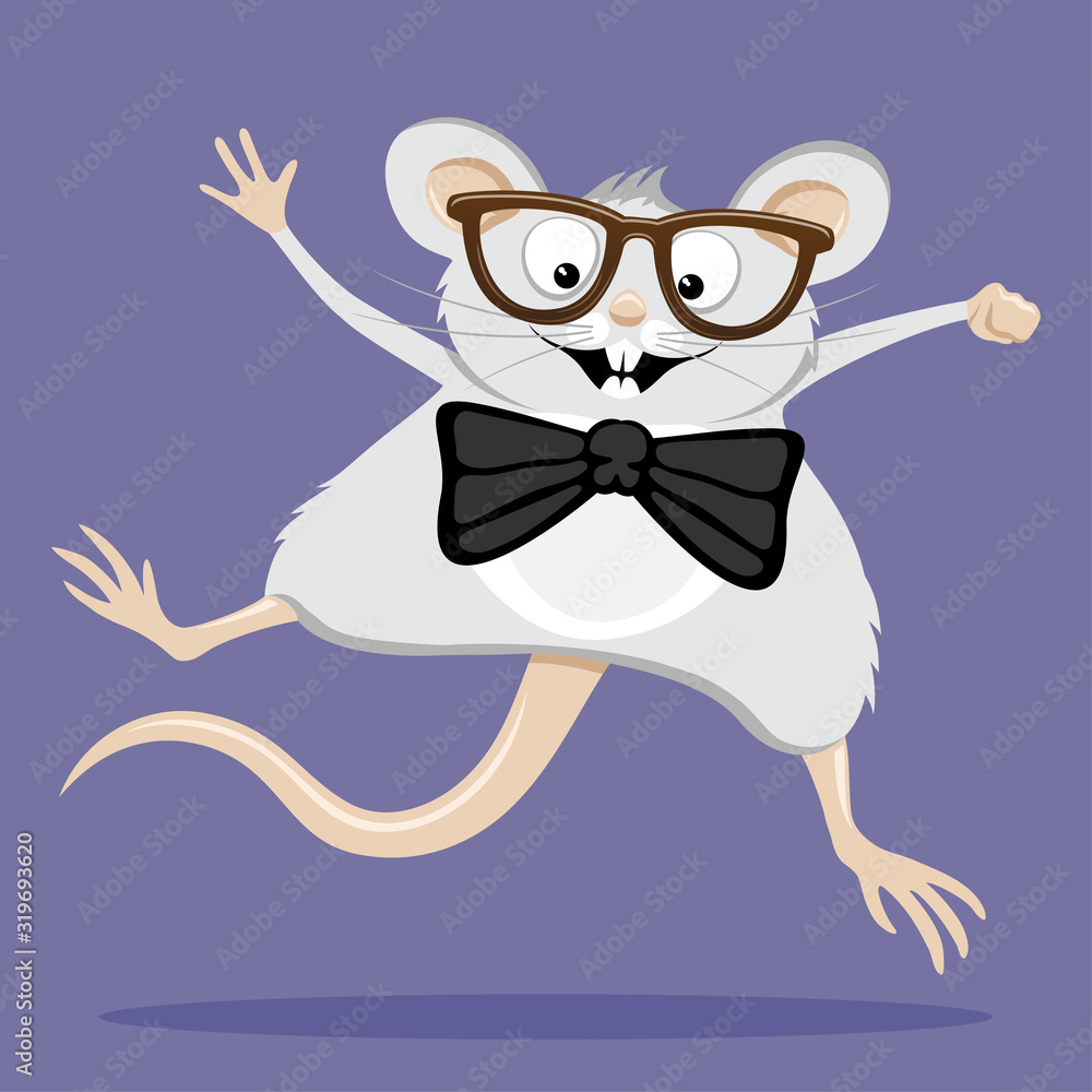 Sticker funny rat with glasses and a bow tie.