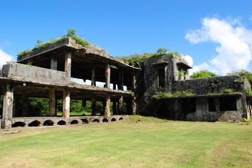 Abandoned ruins of a Japanese World War 11 building in Tinian, Northern Mariana Ilands.